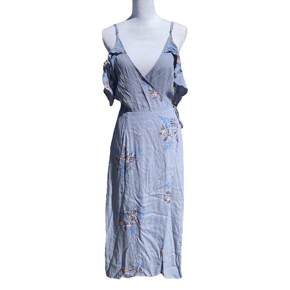 ASTR Gwyn Maxi Wrap Dress Blue Floral Women's Large ACDR94222 - Picture 4 of 15